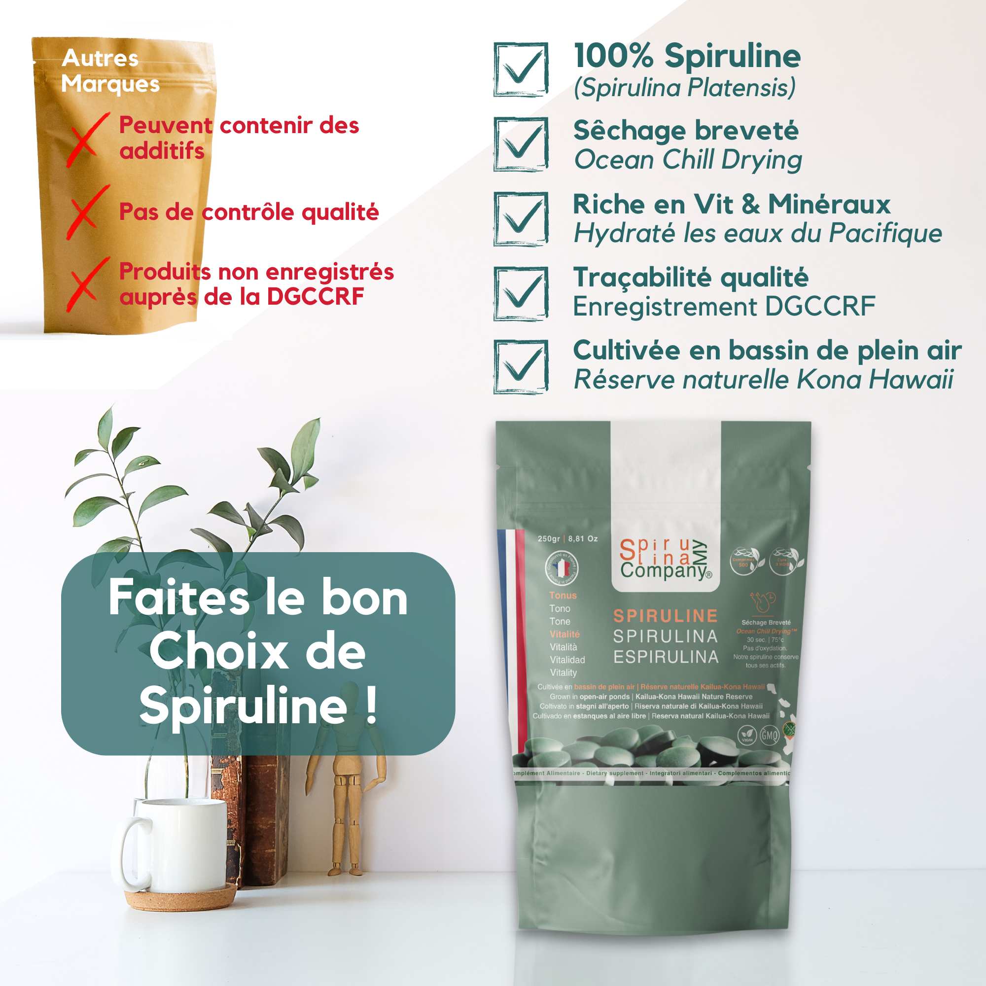 Spiruline Comprimés 100% Spiruline 250gr Emballage compostable