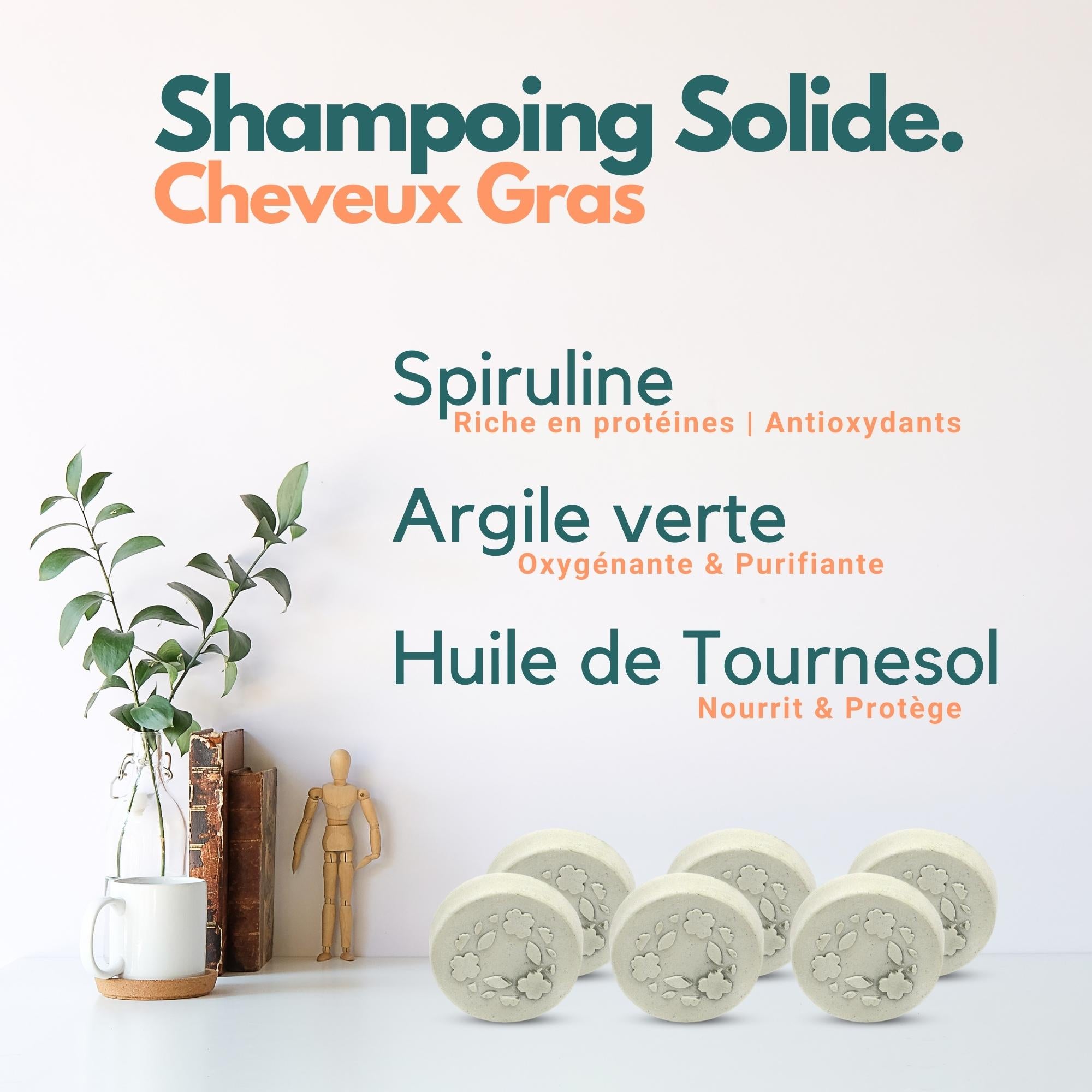 MySpirulinaCompany® | Solid Shampoo | Strengthens Hair | Spirulina & Green Clay | 94% Natural | Sulfate Free | 70gr | Shampoo 2 months
