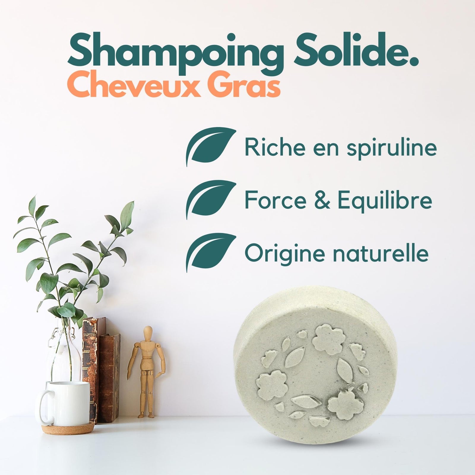 Shampoing Solide Force & Equilibre Spiruline & Argile Verte Cheveux Gras